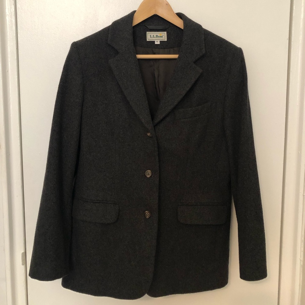 L.L. Bean Gray Flannel Wool/Cashmere Blazer 12